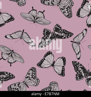 Transparente papillon vintage motif illustration dans des tons roses Banque D'Images