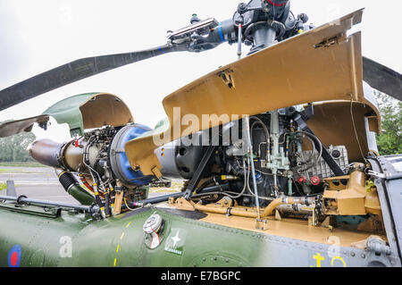 Moteur à turbine à gaz et la boîte de vitesses sur un hélicoptère militaire Gazelle Aerospaciale Banque D'Images