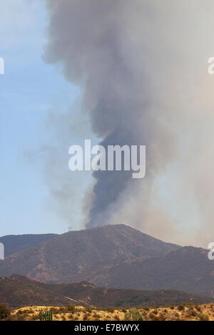 Les pompiers ont combattu un incendie de brosse vendredi matin à Orange County's Silverado Canyon dans la forêt nationale de Cleveland que la température a atteint dans le sud de la Californie. La fumée pourrait être vu tourbillonnent dans le ciel à des kilomètres à la ronde. Banque D'Images