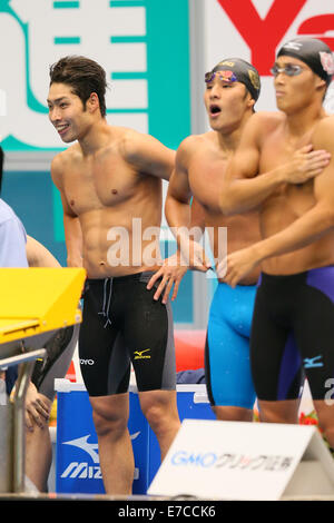 International de la piscine de Yokohama, Kanagawa, Japon. 12Th Mar, 2014. (L à R) Kosuke Hagino (Univ de Toyo), Seto Daiya (Univ de Waseda), 5 septembre 2014 - Natation : Championnat de natation Inter College Men's 4100m nage libre Relais international de la piscine de Yokohama, Kanagawa, Japon. © YUTAKA/AFLO SPORT/Alamy Live News Banque D'Images