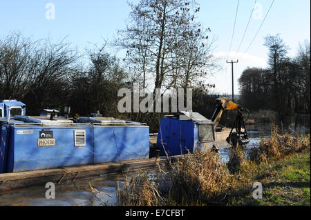 Dragage sur la Stratford upon Avon canal près de Wooton Wawem dans Warwickshire, Angleterre, RU Banque D'Images