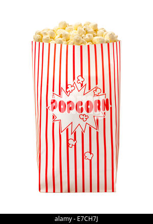 Sac Popcorn isolé sur un fond blanc. Banque D'Images