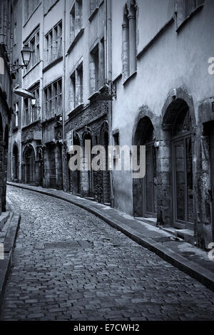 Lyon Vieille Ville en noir et blanc Banque D'Images