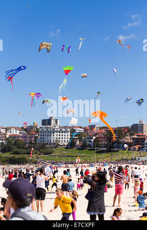 Les gens avec des cerfs-volants au Festival Bondi des vents, 2014 Banque D'Images