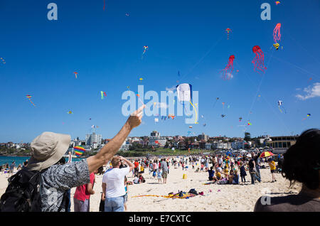 Les gens avec des cerfs-volants au Festival Bondi des vents, 2014 Banque D'Images