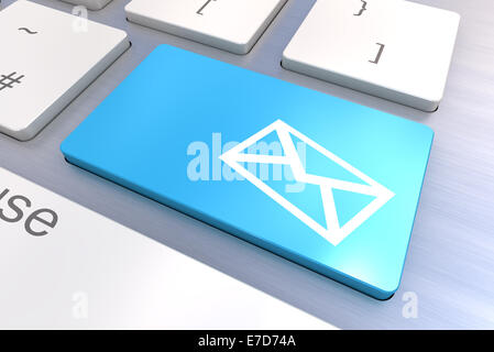 Un rendu 3D coloré Illustration montrant un concept e-mail sur un clavier d'ordinateur Banque D'Images