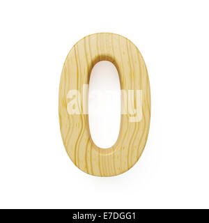 3D render of wood chiffre zéro symbole - 0. Isolé sur fond blanc Banque D'Images