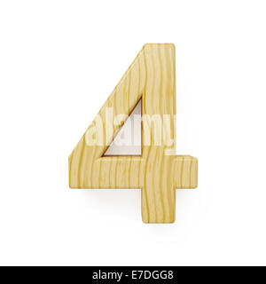 3D render of wood quatre chiffres symbole - 4. Isolé sur fond blanc Banque D'Images