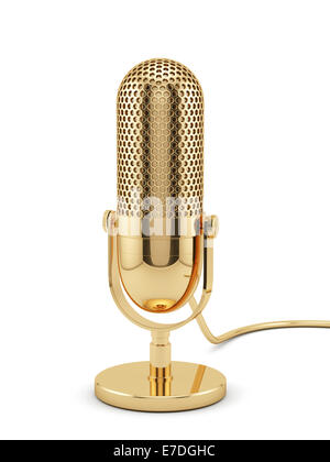 3d illustration de microphone d'or isolé sur fond blanc Banque D'Images