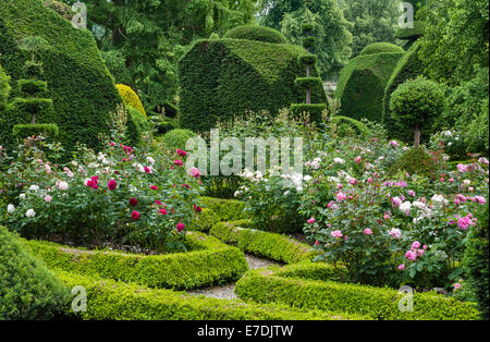 Levens Hall, Cumbria, Royaume-Uni. A la fin de 16c Manor House célèbre pour son jardin topiaire excentrique, appartenant à la famille Bagot Banque D'Images