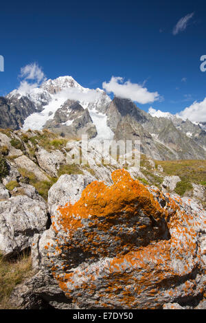 En regardant vers le Mont Blanc du haut Val Veny, Italie. Banque D'Images