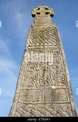 Le 11c Carew Cross, au château de Carew, Pembrokeshire. Une superbe croix celtique 4m de haut à la mémoire du Roi Maredudd ap Edwin, mort 1035 Banque D'Images