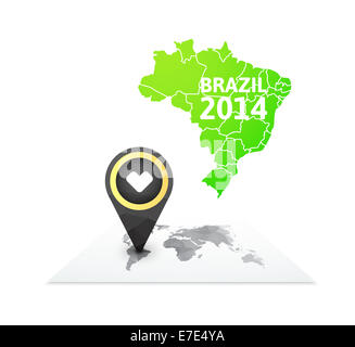 Carte du monde avec un marqueur sur le Brésil Banque D'Images