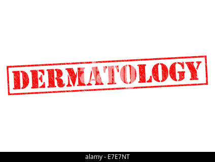 Dermatologie de tampon en caoutchouc rouge sur un fond blanc. Banque D'Images