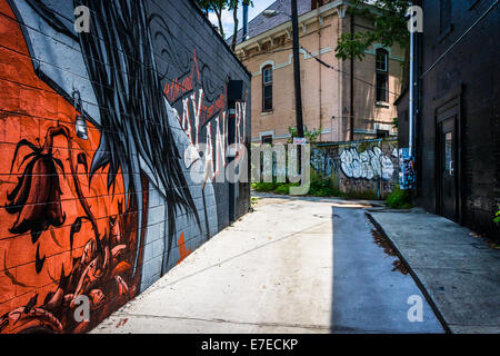 Graffiti dans une ruelle à peu de cinq points, à Atlanta, Géorgie. Banque D'Images