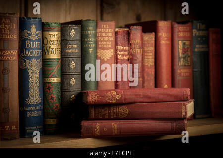 Vintage paperback books sur une étagère en bois. Banque D'Images