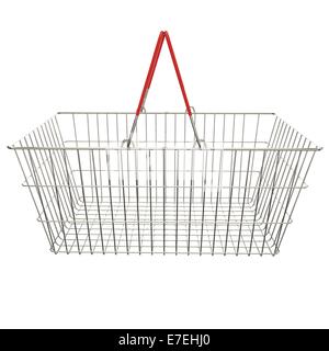 Vider le panier avec poignées en caoutchouc rouge sur un fond isolé Banque D'Images