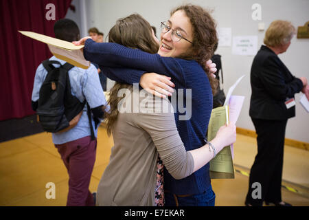 Les élèves célèbrent leur GCSE résultats à l'École de Telford, Shropshire, Angleterre Banque D'Images
