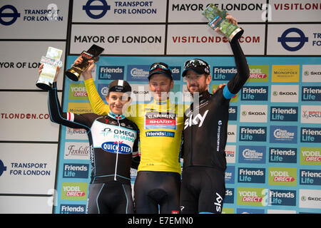 Londres, Royaume-Uni. 14Th Sep 2014. Dylan van Baarle (Garmin Sharp) vainqueur du Tour d'Angleterre à Londres. Michal Kwiatkowski 2e et Bradley Wiggins 3ème. © Plus Sport Action/Alamy Live News Banque D'Images