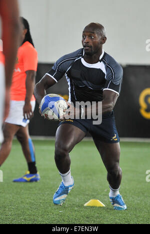 Stellenbosch, Afrique du Sud. 15 Sep, 2014. Ngcobo Sandile pendant le Springbok Sevens journée des médias à l'Académie de Stellenbosch le sport. Le Springbok Sevens se préparent pour la prochaine série de la HSBC IRB Sevens qui débute à Gold Coast, en Australie, le mois prochain. L'équipe vise à terminer top 4 à la fin de la série, qui seront qualifiés pour les Jeux Olympiques de Rio de 2016. Credit : Roger Sedres/Alamy Live News Banque D'Images