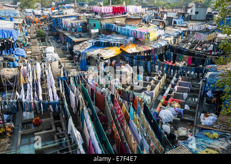 Mahalaxmi Dhobi Ghat, blanchisserie district de Mumbai, Maharashtra, Inde Banque D'Images