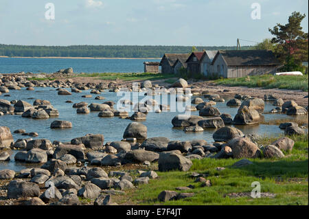 Bâtiments sur la côte, le parc national de Lahemaa, Käsmu, Estonie, États baltes, Banque D'Images