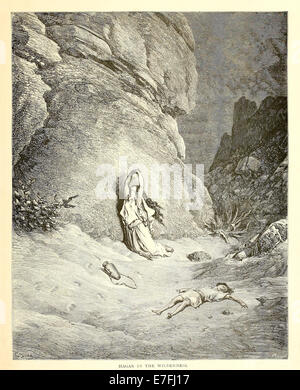 Agar dans le désert avec son fils Ismaël - Illustration par Paul Gustave Doré (1832-1883) à partir de 1880 édition de la Bible. Voir la description pour plus d'informations. Banque D'Images