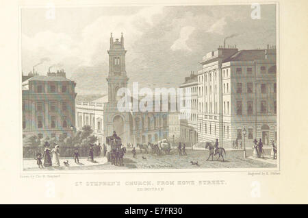 Illustration tirée de ma (1829) montrant l'église St Stephen vue depuis Howe Street, Édimbourg. L’image représente les caractéristiques architecturales de l’église et ses environs. Banque D'Images