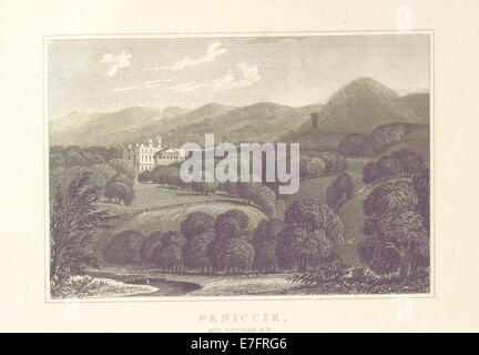Illustration tirée de 'ma' (1829) montrant Penicuik, Mid Lothian, mettant en valeur l'architecture et le paysage naturel de la ville. Banque D'Images