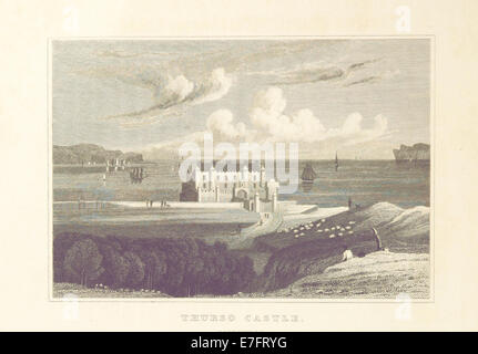 Illustration tirée de 'ma' (1829) montrant le château de Thurso en Écosse, avec sa conception architecturale et le paysage environnant. Banque D'Images