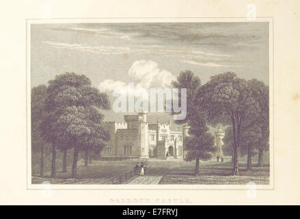 Illustration tirée de 'ma' (1829) montrant Balloch Castle, avec l'accent mis sur sa conception architecturale et le paysage environnant. Banque D'Images