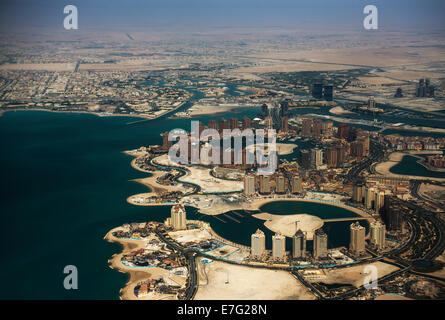 Une vue aérienne de 'La Perle'-Qatar et Bahriya beach à Doha. Banque D'Images