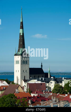 Vue depuis la colline de Toompea, l'église St Olaf, Tallinn, Estonie, Pays Baltes Banque D'Images