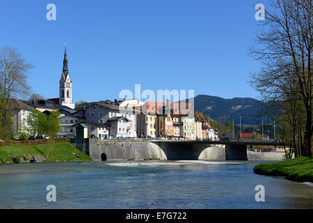 La rivière Isar, Bad Tölz, Upper Bavaria, Bavaria, Germany Banque D'Images