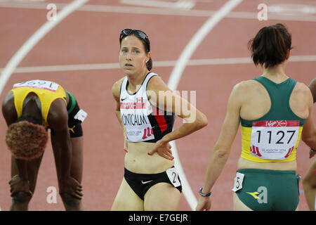 Noelle MONTCALM du Canada dans le 400m haies femmes dans l'athlétisme à Hampden Park, dans les jeux du Commonwealth de 2014, Glasgow Banque D'Images