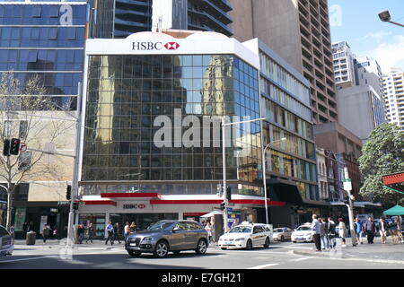 Direction générale de la banque HSBC sur l'extrémité sud de la rue George à Sydney Central Business District, Australie Banque D'Images