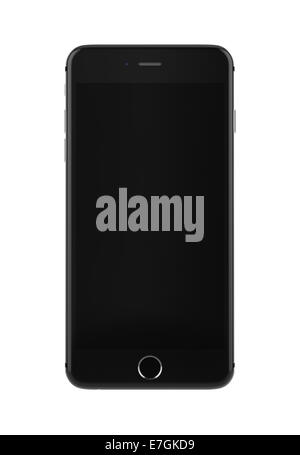 3D render of black mobile smartphone isolé sur fond blanc Banque D'Images