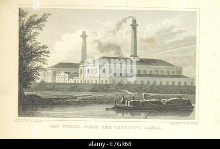 Illustration tirée des Metropolitan Improvements de Shepherd (1828) représentant les travaux à gaz près du Regent's canal à Londres. Banque D'Images