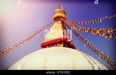 Vintage photo filtrée de Stupa Boudhanath, symbole de Katmandou, Népal Banque D'Images