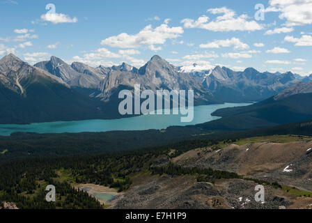 Elk203-7171 Canada, Alberta, parc national de Jasper, le lac Maligne, vue de collines Bald trail Banque D'Images