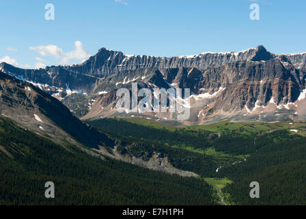 Elk203-7185 Canada, Alberta, parc national de Jasper, le lac Maligne, vue de collines Bald trail Banque D'Images