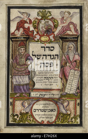 Moïse, Aaron le Grand Prêtre et Roi David - Haggadah de Pâque (1740), f.1 - BL Ajouter MS 18724