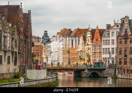 Les bâtiments du patrimoine le long de la Graslei, Gand, Belgique Banque D'Images