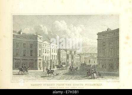 L'illustration de 1828 des « améliorations métropolitaines » de Shepherd capture Regent Street depuis le Circus de Piccadilly, mettant en évidence le développement précoce de l'une des rues les plus célèbres de Londres. Banque D'Images