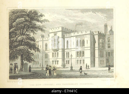 Une illustration tirée des « améliorations métropolitaines » de Shepherd montrant les nouvelles chambres de la bibliothèque et du Parlement à Londres, en se concentrant sur la conception architecturale. Banque D'Images