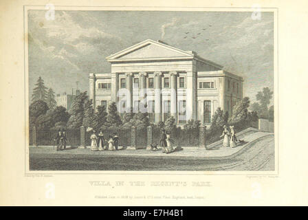 Une illustration tirée des « améliorations métropolitaines » de Shepherd montrant une villa située à Regent’s Park, Londres. Le dessin se concentre sur la conception de la villa dans le parc. Banque D'Images