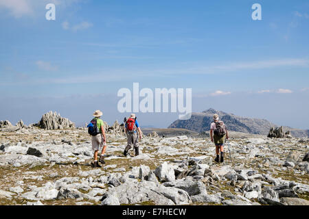 Les randonneurs randonnées en montagne chemin de Glyder Fawr pour Glyder Fach dans Glyderau gamme de montagnes de Snowdonia National Park au nord du Pays de Galles Royaume-uni Grande-Bretagne Banque D'Images