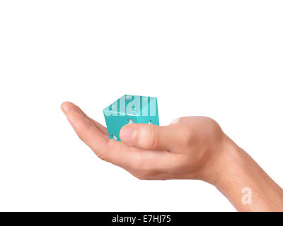 Image of hand holding dice isolé sur fond blanc Banque D'Images