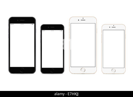 Généré numériquement image de nouveaux téléphones portables, iphone 6 et iphone 6 plus, l'espace gris et argent. Banque D'Images