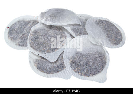 Sachets de Thé ronde isolé sur fond blanc avec clipping path Banque D'Images